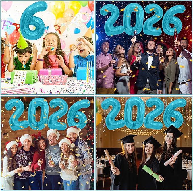 Blue 2026 Balloons, 2026 Number Balloons, 40 Inch Large Foil Graduation Balloon 2026 Numbers for Graduation Decorations Class of 2026, Props, Birthday, Anniversary, New Year Eve Party Decorations