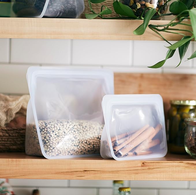 Stasher Silicone Reusable Storage Bag, Stand-Up Mini Bag, Reusable Freezer Bag, Microwave, Dishwasher, Oven Safe, Sous Vide, Eco Friendly, Food-safe Silicone Snack Bags, 56 oz, Clear | Reusable Food Bag