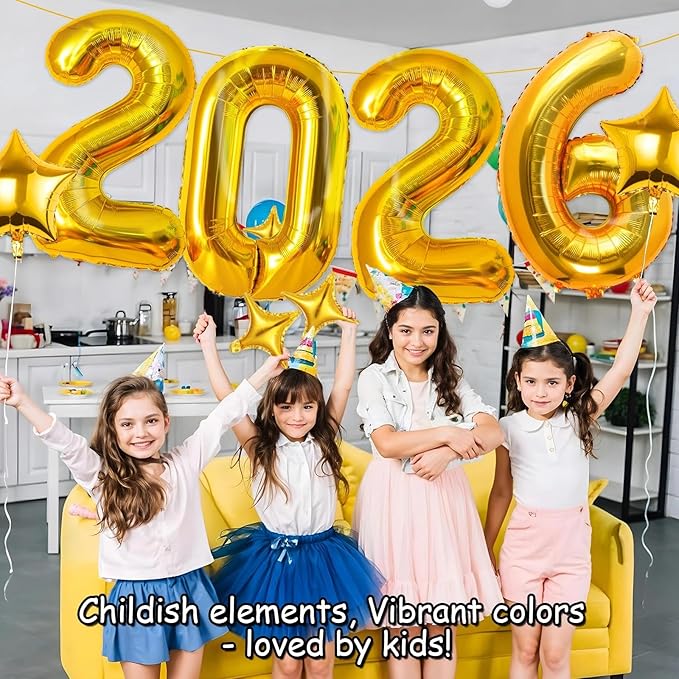 Upgraded, 42in Large 2026 Balloons Numbers, with 8pcs Star Balloon and Accessories, 3D Premium Aluminum Foil, Graduation Balloons for Graduation Decorations 2026, Grad Party Decorations, Gold