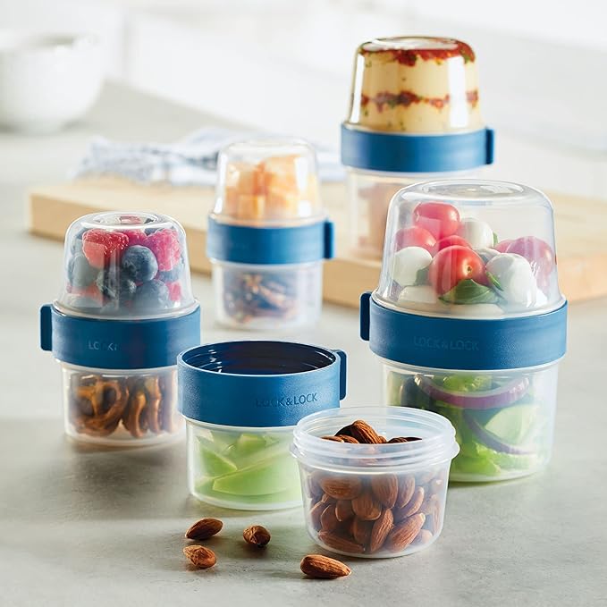 LOCK & LOCK LocknLock Easy Essentials Twist Two Way Food Storage Container, BPA-Free/Dishwasher Safe, 10-Piece Set, Clear