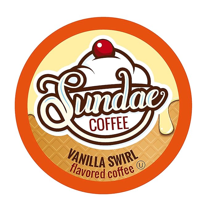 Sundae Ice Cream Flavored Coffee Pods, Compatible with 2.0 Keurig K-Cup Brewer, (Vanilla Swirl) 48 Count