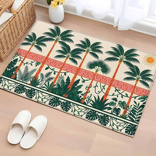 Area Rug 2x3ft, Vintage Sage Green Tall Palm Trees Washable Rugs for Living Room Bedroom, Summer Tropical Plants Soft Non-Slip Area Rugs Rectangle Floor Carpet for Dining Room