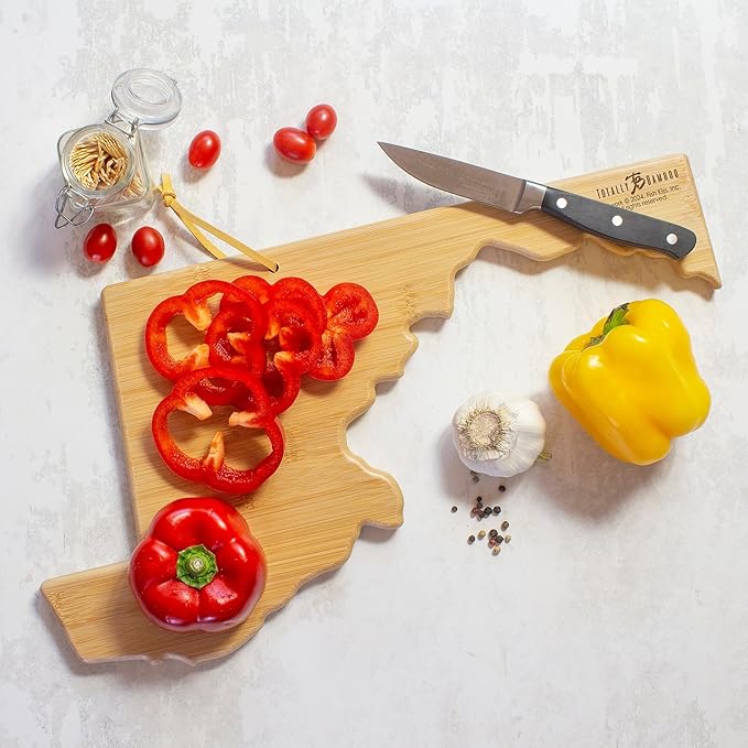 Totally Bamboo Maryland State Shaped Cutting Board and Charcuterie Serving Platter with Artwork by Fish Kiss, Includes Hang Tie for Wall Display