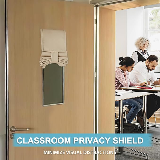 RYB HOME Classroom Door Window Cover, Blackout Shades for Classroom Windows and Doors Cover Lockdown Shades, Room Darkening Design Blocks Views, W 8 x L 36, 1 Panel, Biscotti Beige