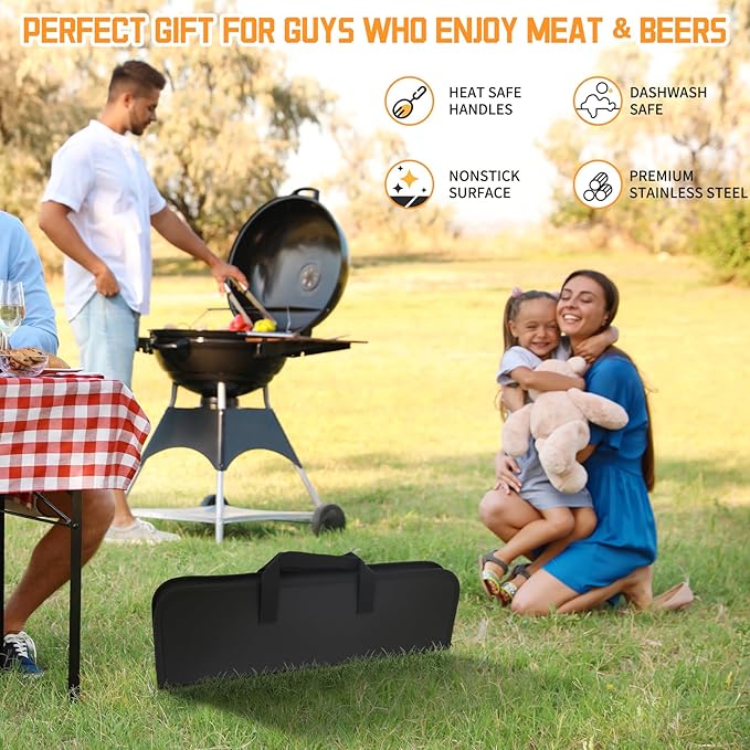 9Pcs Grill Accessories Set, Heavy Duty Stainless Steel BBQ Grill Tools Kit with Storage Bag, Grilling Gifts for Men Dad Him, Professional Barbecue Grill Utensil Set for Outdoor Backyard Camping