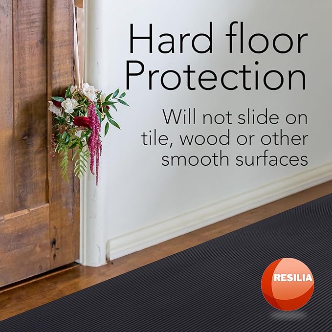 RESILIA Black V-Groove Utility Runner - Waterproof Vinyl Floor/Surface Protector, Heavy Duty Mats, Indoor Hardwood, Hard Floors, Garage, Hallway, Entryway, Kitchen, & Outdoor, 36” x 12’, Made in USA