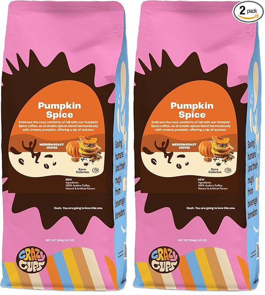 Crazy Cups Flavored Ground Coffee, Pumpkin Spice Coffee, For Brewing Flavored Hot or Iced Pumpkin Coffee, 10oz (Pack of 2)