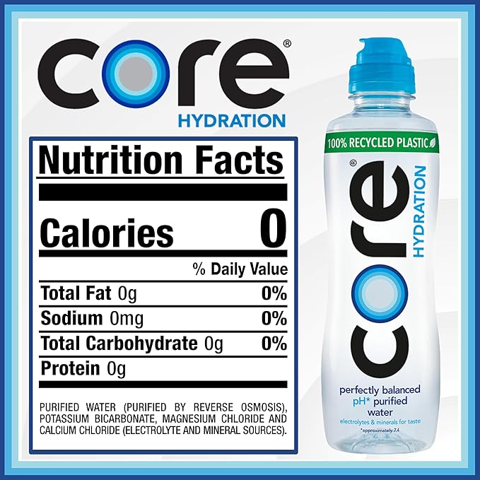 Core Hydration Perfectly Balanced Water, 23.9 fl oz Sport Cap bottle (Pack of 24)
