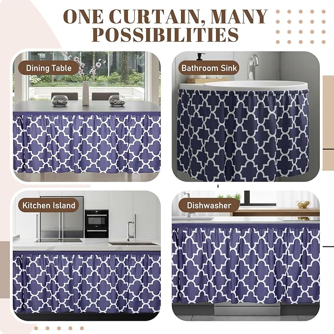 Breling Moroccan Tiles Print Cabinet Curtains for Kitchen 28" W x 51" L, Sink Skirt Privacy Cabinet Curtain Dust Proof for Bathroom Closet Storage Laundry Room Classroom Home