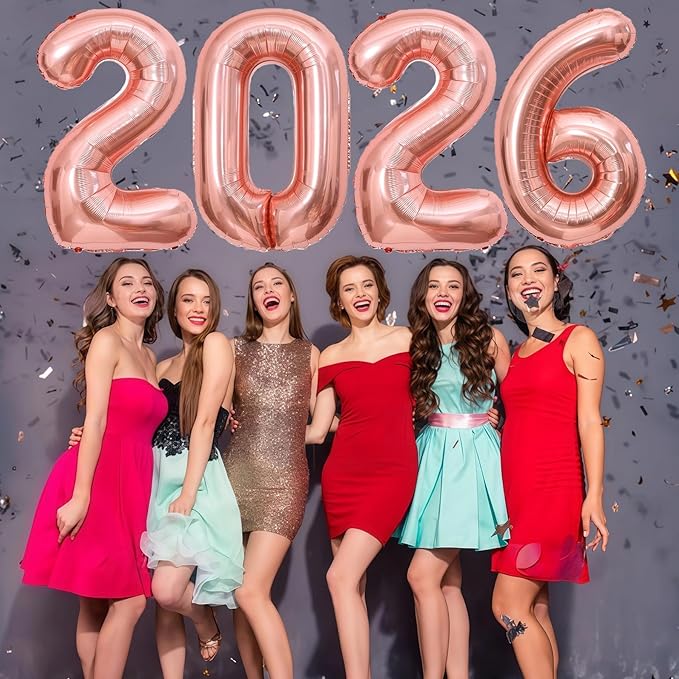Rose Gold 2026 Balloons, 40 Inch 2026 Number Balloon Foil New Year Balloon Numbers for New Years Eve Party Graduation Party Decoration