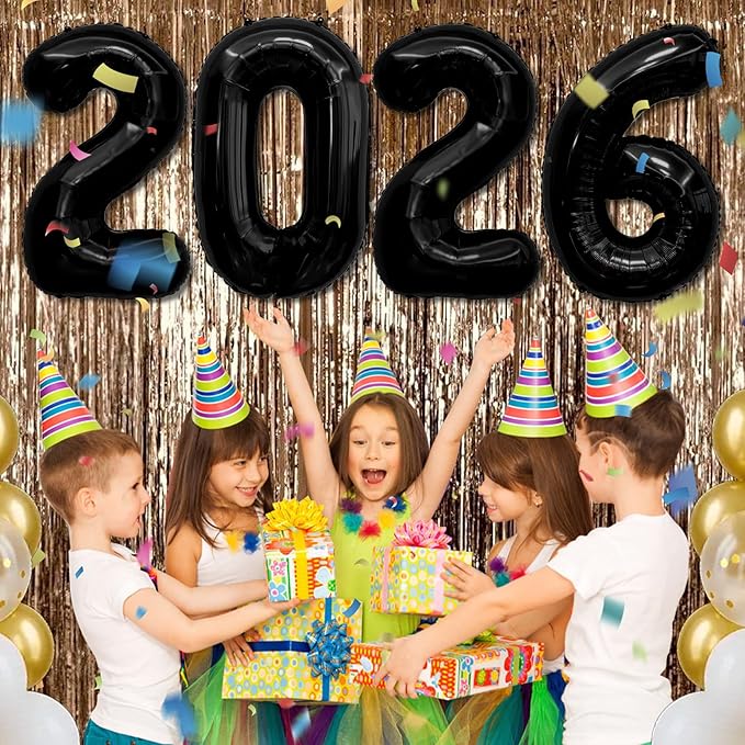 2026 Black Foil Numbers Balloons(40 Inch) Happy New Years Eve Party Supplies 2026 New Year Graduation Balloons Decorations 20 26 Signs Props Birthday Anniversary Wedding Festival Ornament Decor