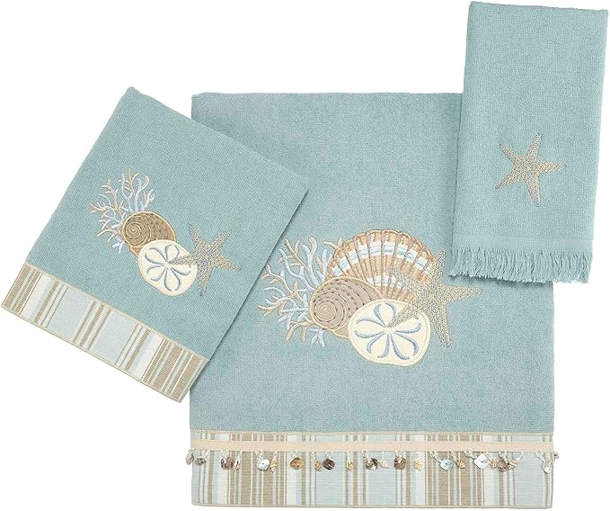 Avanti Linens - Fingertip Towel, Soft & Absorbent Cotton Towel, Coastal Inspired Bathroom Accessories (By the Sea Collection, Mineral)