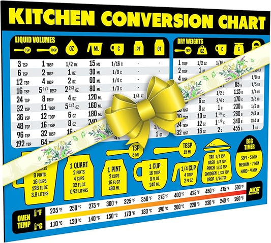 Kitchen Measurement Conversion Chart Magnet - Extra Large Easy to Read Magnetic Kitchen Decor - Weight, Liquid, Temperature Recipe Measuring Tool - Cooking, Cookbook & Baking Accessories Fridge Magnet