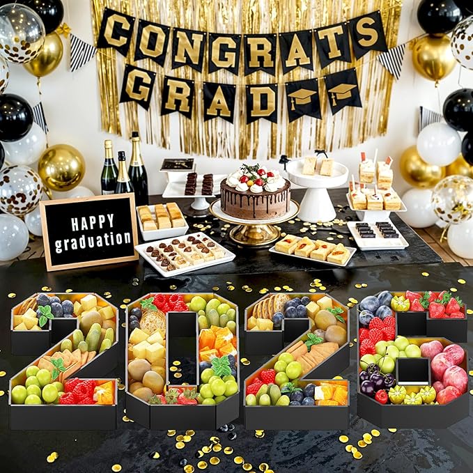 2026 Fillable Numbers for Charcuterie 13.8'' Cardboard Number Black Gold 2026 Shaped Board Trays for New Year Graduation Party Decorations Food Candy Paper Mache Cupcake Pans Cookies Box Container