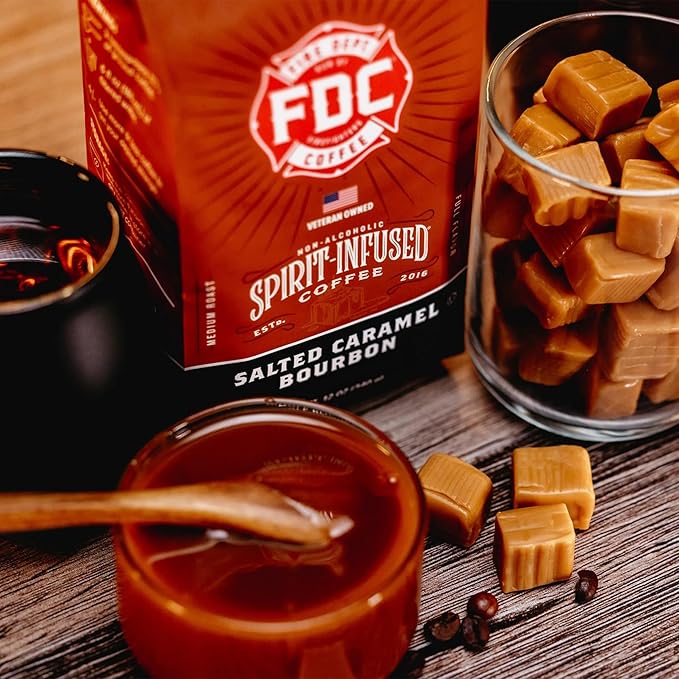 Fire Department Coffee - Salted Caramel Bourbon Coffee - Veteran Owned - Premium Bourbon Infused - Ground Medium Roast - Non-Alcoholic - Roasted in the USA - Veteran Owned (12 oz, Pack of 2)