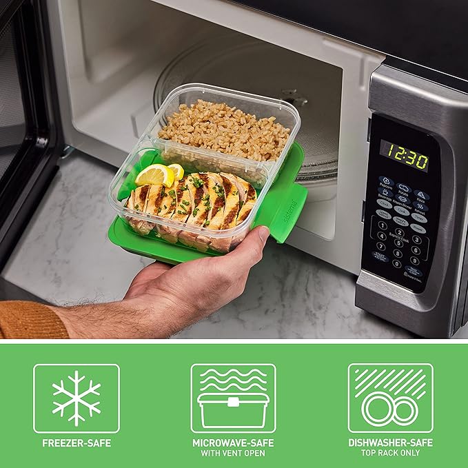 Sistema Nest It Meal Prep Food Storage Containers with Lids, 10-Pack of 3.7-Cup Containers with 2 Divided Compartments, Airtight & Leak-Resistant, Dishwasher, Microwave, & Freezer-Safe, BPA-Free
