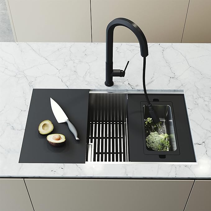 VIGO Hampton 32 in. 16 Gauge Stainless Steel Single Bowl Undermount Workstation Kitchen Sink with Ledge and Accessories VG3217K1