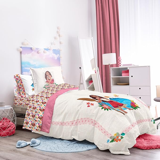 Jay Franco Disney Moana Full Size Comforter Set - 7 Piece Bedding Includes Sheet Set & Pillow Covers - Super Soft Floral Kids Bedding