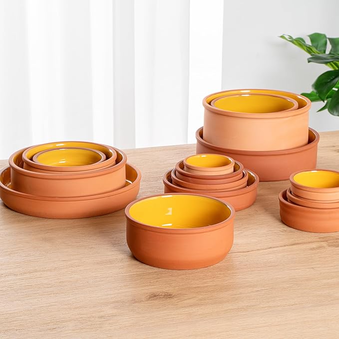 Restaurantware-Terra Tek 27.2 Ounce Terracotta Cazuelas, 2 Yellow Glazed Clay Pots For Cooking - Oven-Ready, Microwavable, Terracotta Serving Pots, Dishwashable, For Cooking And Serving