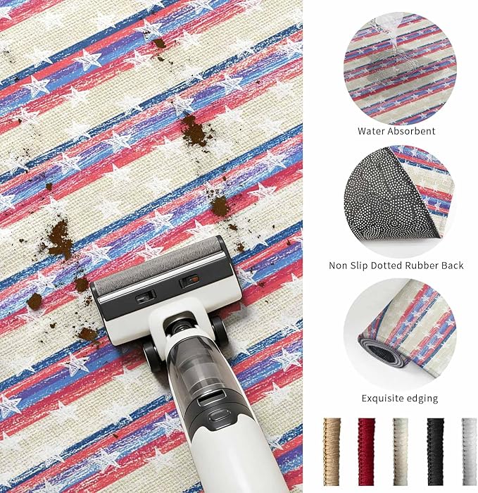 Area Rug 2x3ft, American Star Stripe Washable Rugs for Living Room Bedroom, Retro Independence Day Theme Soft Non-Slip Area Rugs Rectangle Floor Carpet for Dining Room