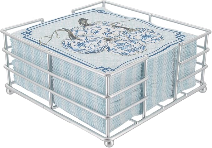 Boston International Paper Napkin Holder Caddy Dispenser for Kitchen Dining Buffet & Bar Countertops, 5.25" x 5.25" (Fits Cocktail Size), Silver Metro
