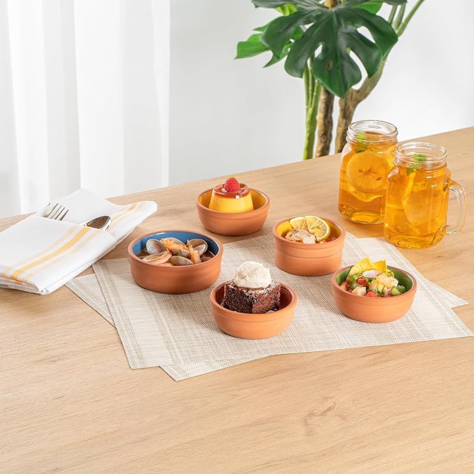 Restaurantware Terracotta Cazuela Bowls 2 Pack of 5 oz Durable Rustic Serving Dish Glazed Oven-Safe Bowl Freezer-Safe Tapas Dish Microwave-Safe Dishwasher-Safe