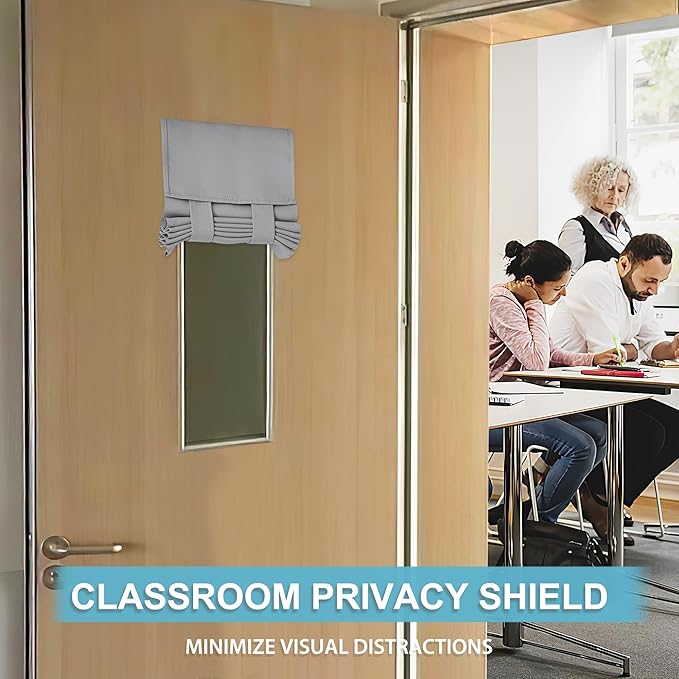 RYB HOME Classroom Door Window Cover, Blackout Shades for Classroom Windows and Doors Cover Lockdown Shades, Room Darkening Design Blocks Views, W 12 x L 30, 1 Panel, Sliver Grey