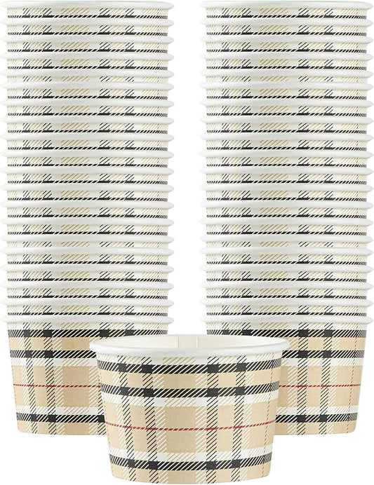 Restaurantware Coppetta 4-Ounce Dessert Cups, 50 Disposable Ice Cream Cups - Lids Sold Separately, Heavy-Duty, Plaid Paper Frozen Yogurt Bowls, For Hot And Cold Foods