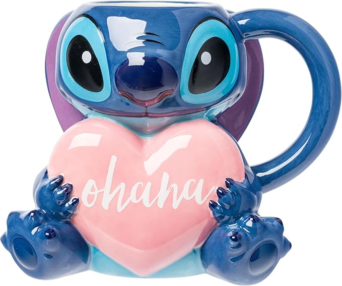 Silver Buffalo Lilo and Stitch Ohana Full Body Ceramic 3D Sculpted Mug Featuring Stitch, 20 Ounces