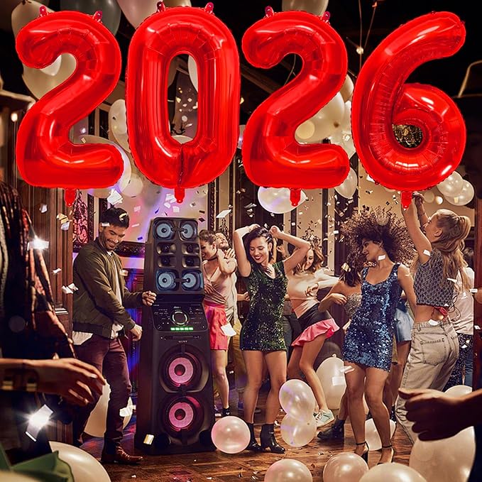 2026 Balloons New Years Decorations - 40" Large 2026 Red Foil Number Balloon New Years Eve Party Supplies Graduation Balloons Class of 2026 Happy New Year Birthday Anniversary Graduation Decorations