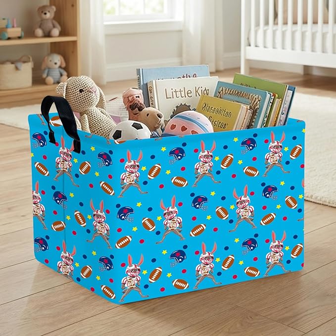 Kid Large Empty Easter Basket Gift Personalized Fabric Bunny Easter Basket for Boy and Girl Room Decor Storage Bin (Rabbit Rugby Blue)