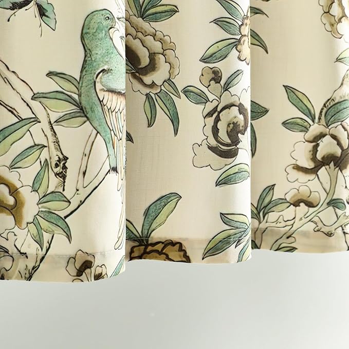 Leeva Floral Print Short Window Curtains, Farmhouse Style Soft Faux Linen Half Cafe Curtains, Protect Privacy for Kitchen Bedroom Living Room, W 30 x L 36, Green & Beige