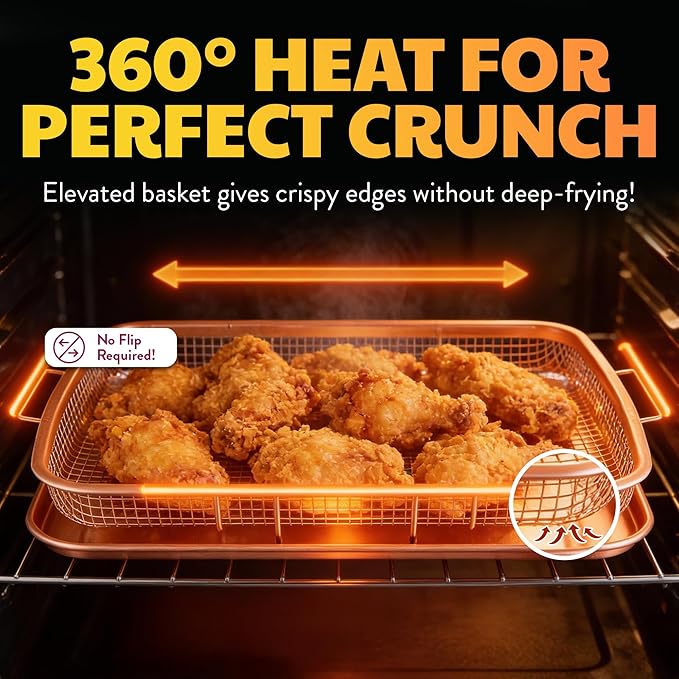 Gotham Steel Baking Sheet with Air Fry Rack, 16.5” x 12.5”, 2 Pc Multipurpose Air Fryer Tray and Cookie Sheet Pan for Oven, Use as Cooling Wire Rack, for Cooking, Pizza, Bacon, Dishwasher Safe