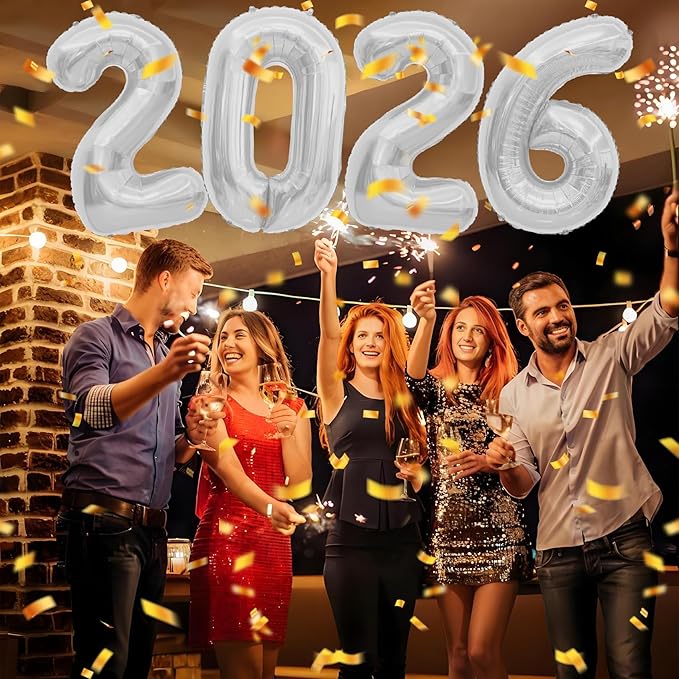 2026 Balloons, 2026 Number Balloons Silver, 40 Inch Large Foil Graduation Balloon 2026 Numbers for Graduation Decorations Class of 2026, Birthday, Anniversary, New Year Eve Party Decorations