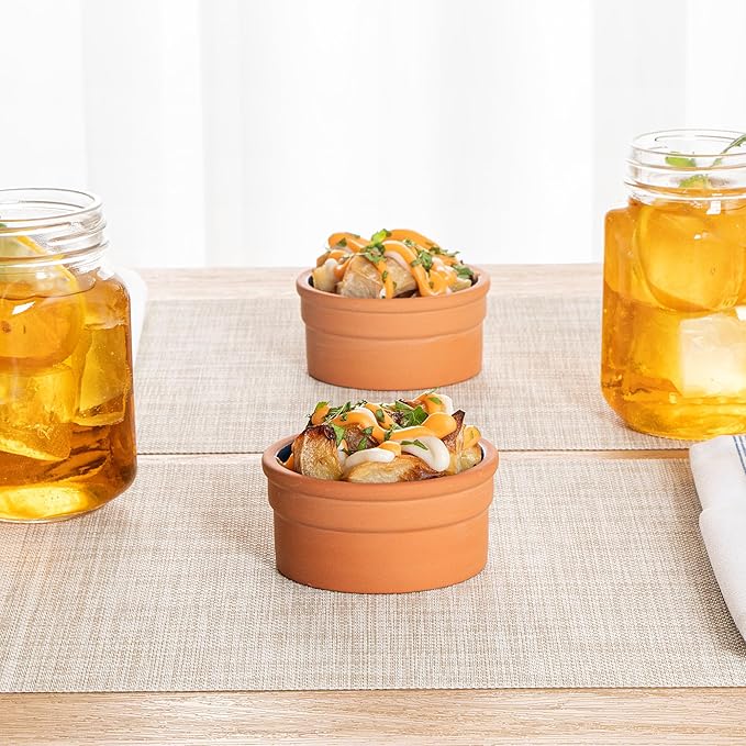 Restaurantware-Terra Tek 5.1 Ounce Terracotta Cazuelas, 2 Blue Glazed Clay Pots For Cooking - Oven-Ready, Microwavable, Terracotta Serving Pots, Dishwashable, For Cooking And Serving