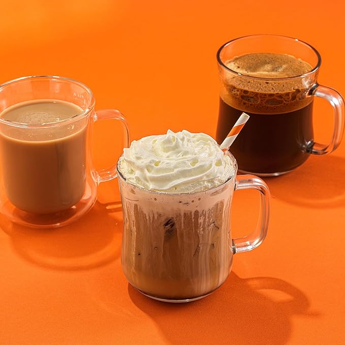 JoyJolt Glass Coffee Cups - 15.5oz Diner Coffee Mug Set of 4. Clear Coffee Mugs, Cappuccino & Latte Glasses