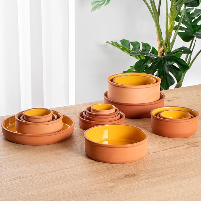 Restaurantware-Terra Tek 34 Ounce Terracotta Cazuelas, 2 Yellow Glazed Clay Pots For Cooking - Oven-Ready, Microwavable, Terracotta Serving Pots, Dishwashable, For Cooking And Serving