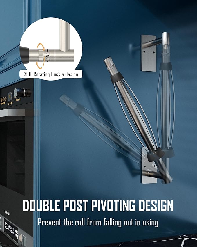 Paper Towel Holder Under Cabinet, Single Hand Operable Easy Tear Wall Mount with Damping Effect, Self-Adhesive or Drilled for Kitchen Bathroom (Sliver)