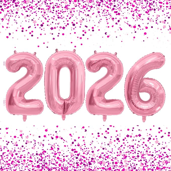 2026 Balloons New Years Eve Party Supplies - 40" Large 2026 Pink Foil Number Balloon New Years Decorations Graduation Balloons Class of 2026 Happy New Year Birthday Anniversary Graduation Decorations