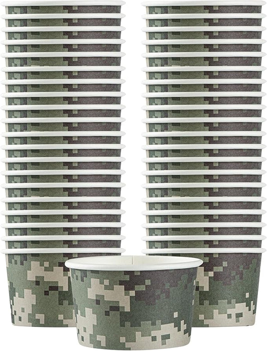 Restaurantware Coppetta 3-Ounce Dessert Cups, 200 Disposable Ice Cream Cups - Lids Sold Separately, Sturdy, Camouflage Paper FroYo Bowls, For Hot And Cold Foods, Perfect For Gelato Or Mousse