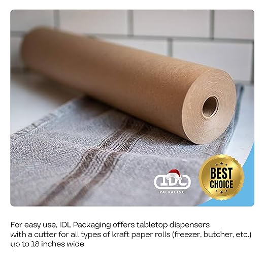 Brown Freezer Paper Roll 24" x 1800" (150 feet) - USA-made Freezer Paper for Meat & Fish - Food Wrapping Paper for Freezing Food - Plastic Coated Brown Freezer Wrap by IDL Packaging