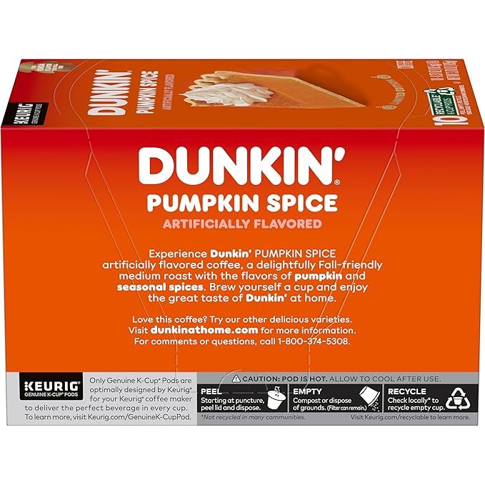 Dunkin’ Pumpkin Spice Coffee, Limited Edition Fall Coffee, K Cup Pods , 10 Count Boxes (Pack of 6)