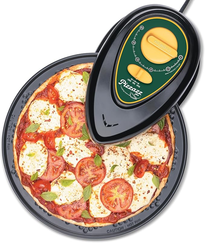 Presto 03434 Pizzaz Plus Rotating Oven - 12-Inch, Countertop Pizza Oven, Nonstick Tray, Top and Bottom Heating Elements, Easy to Clean, Green/Gold