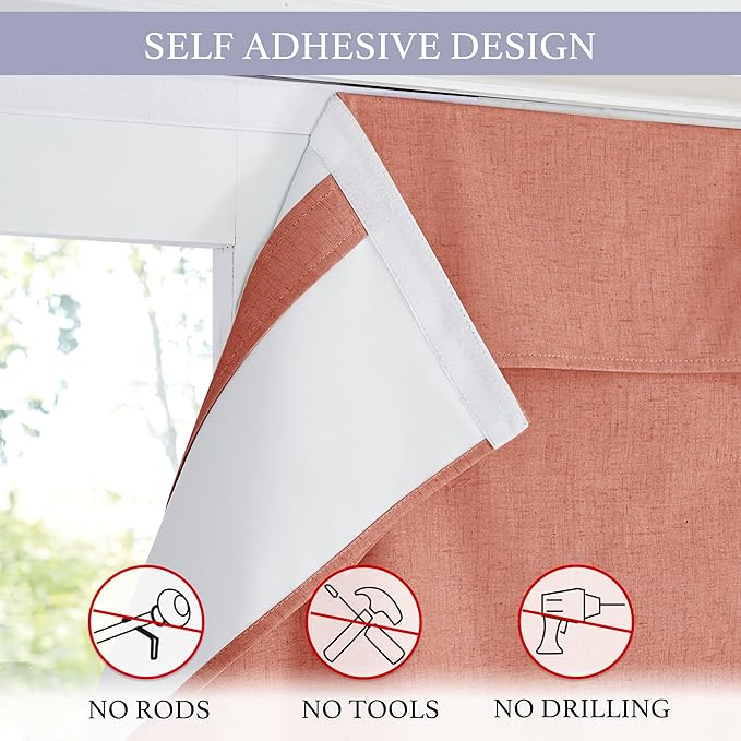 RYB HOME 100% Blackout Tricia Door Curtains, Linen Textured Blend Thermal Insulating Privacy French Door Window Tie Up Shades Sidelight Curtains for Kitchen, W 26 x L 72 inches, Brick Red, 1 Panel