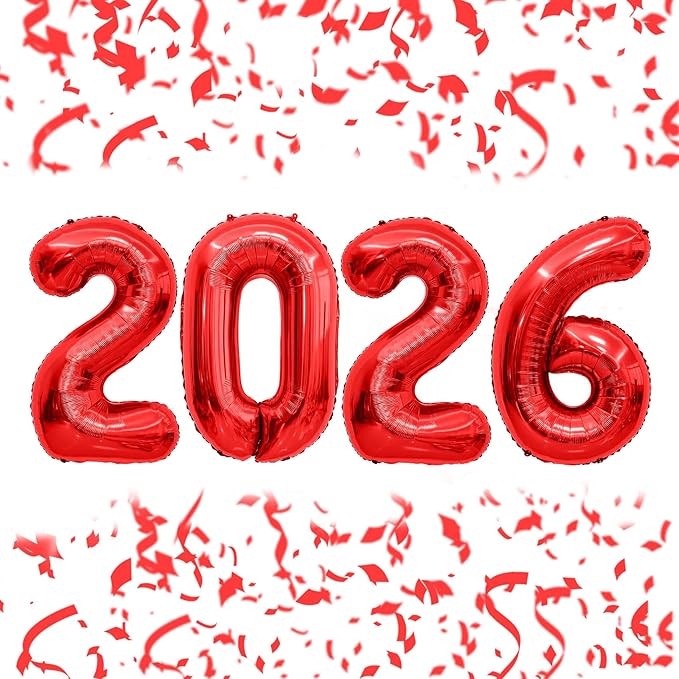 2026 Balloons 40 Inch 2026 Balloon Numbers Red for New Years Decorations New Years Balloons for Graduation Nye Decoration 20 26 Mylar Foil Number Balloon for Happy New Year Graduation Party Supplies
