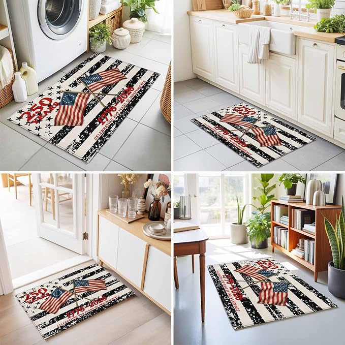 Area Rug 2x3ft, Independence Day 250th Anniversary Washable Rugs for Living Room Bedroom, Retro USA Flags Soft Non-Slip Area Rugs Rectangle Floor Carpet for Dining Room