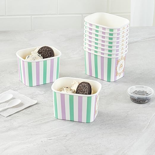 Coppetta 12 Ounce Dessert Cups, 50 Greaseproof Ice Cream Cups - Lids Sold Separately, For Hot And Cold Foods, Purple And Blue Stripe Paper Yogurt Bowls, Disposable, Sturdy - Restaurantware