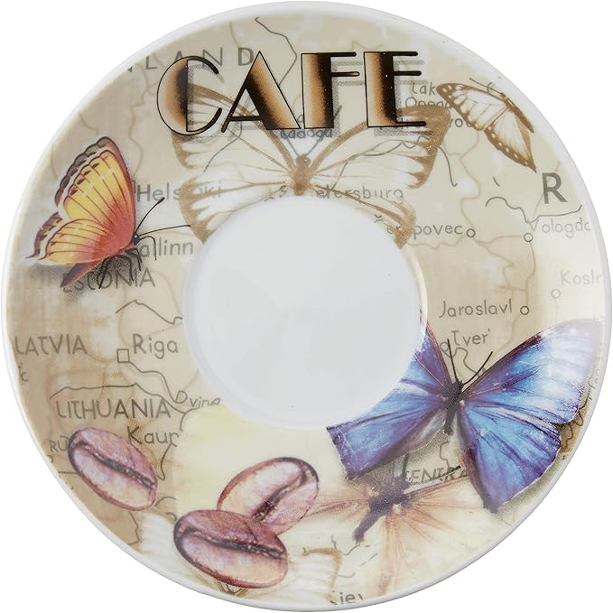 Lorenzo Import Coffee Cups on Metal Stand-Butterfly (Set of 4), Multicolor