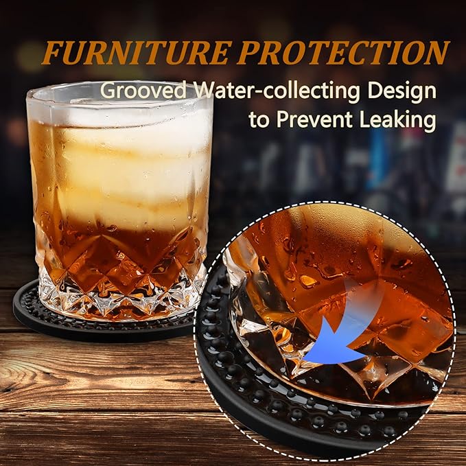 Silicone Coasters for Drinks, Non‑Slip Spill‑Proof Heat Resistant Coasters Set of 4, Reusable Washable Table Protection for Home Decor Kitchen Office, Bar(4Pack,Black)