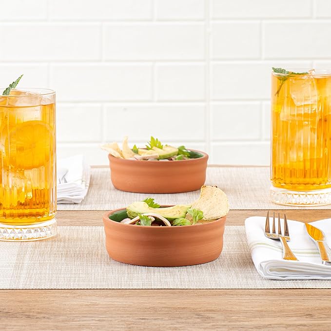 Restaurantware-Terra Tek 6.8 Ounce Terracotta Cazuelas, 2 Green Glazed Clay Pots For Cooking - Oven-Ready, Microwavable, Terracotta Serving Pots, Dishwashable, For Cooking And Serving